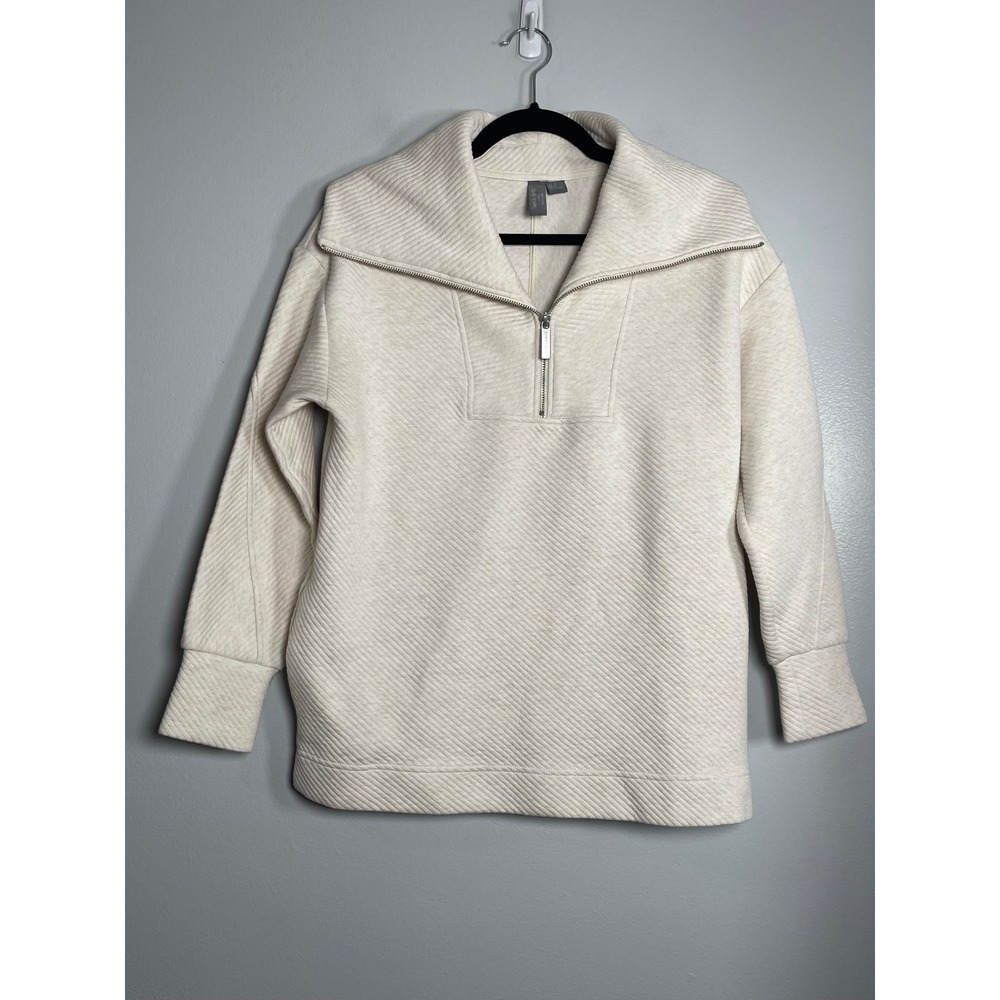 SWEATY BETTY Restful Quilted Half Zip Pullover Sweatshirt Cream Oatmeal Size 4